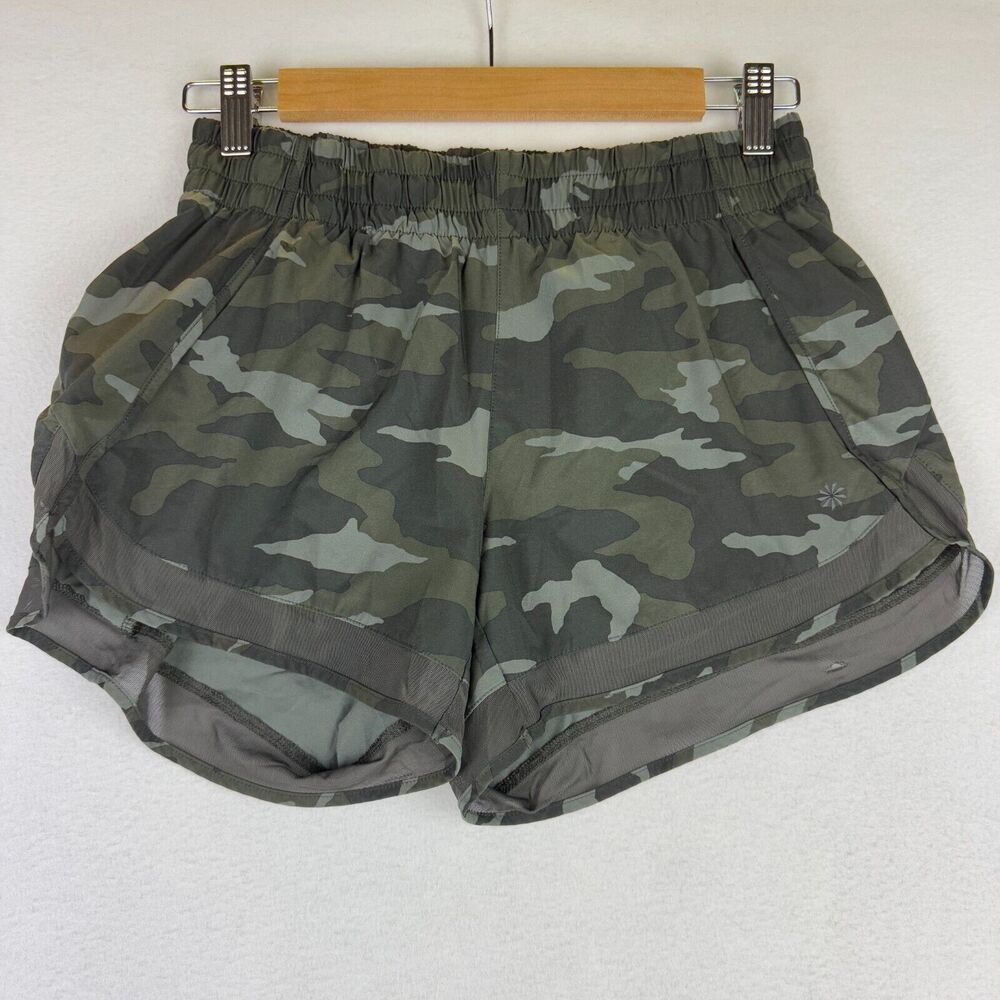 Athleta Printed Mesh Racer Run Short 4"‎ Green Camo Women's S Small 446581-05
